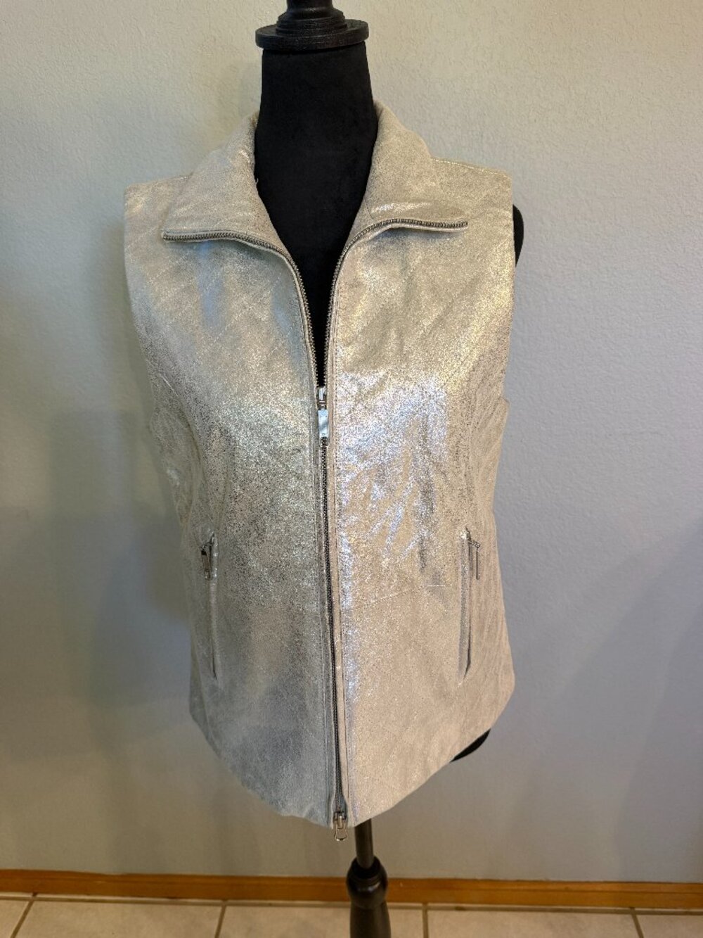 Roper Metallic Champagne Genuine Leather Quilted Vest Size M